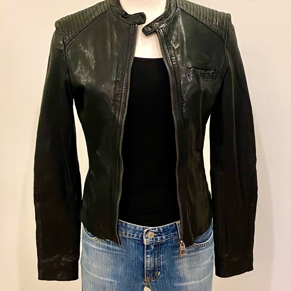 Women's Black Leather Marc O’Polo (Sweden) Bomber Jacket 36 2/4